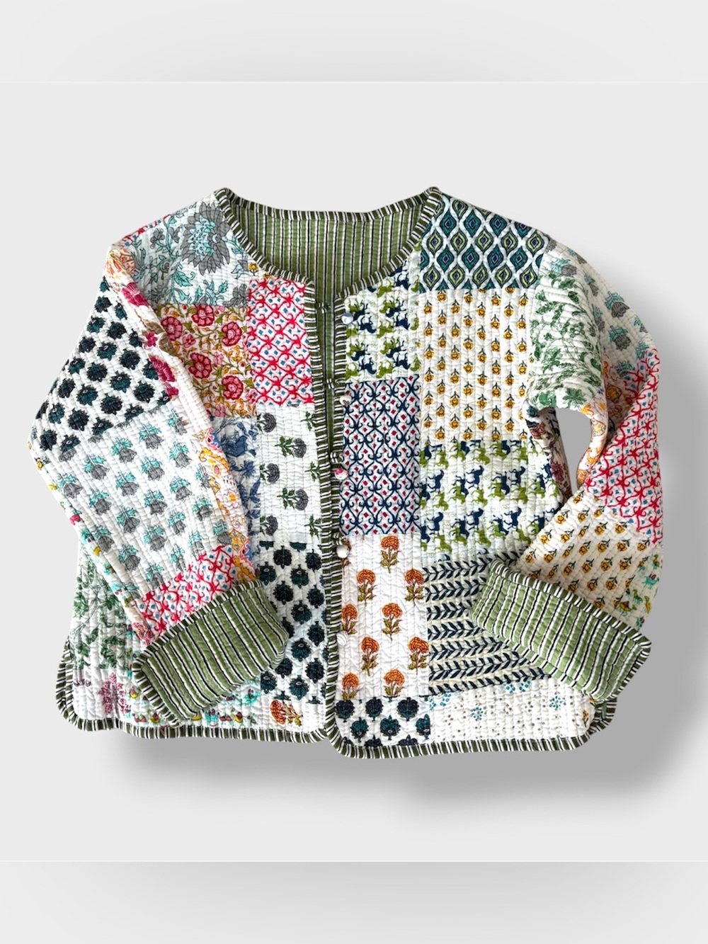 Quilted patchwork reversible cropped jacket